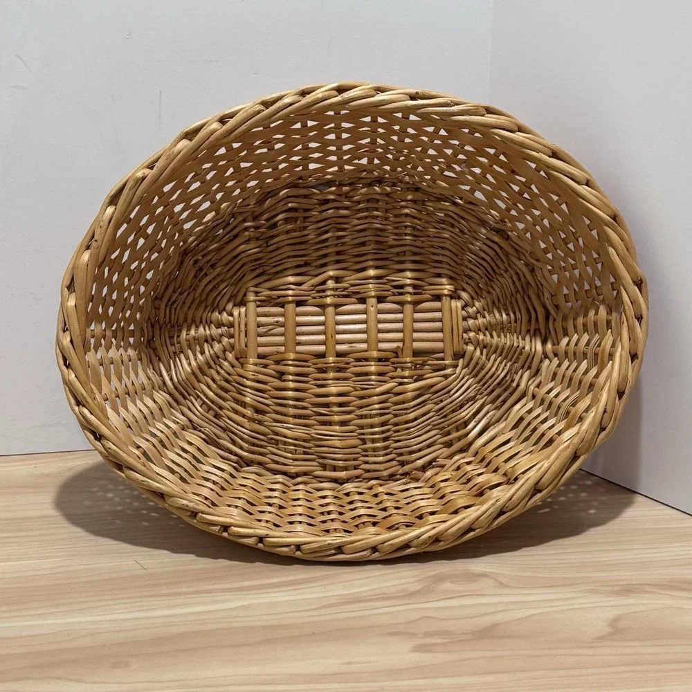 VTG Clear Glass Glasbake Divided Casserole Dish #239 w/Woven Wicker Basket Oval